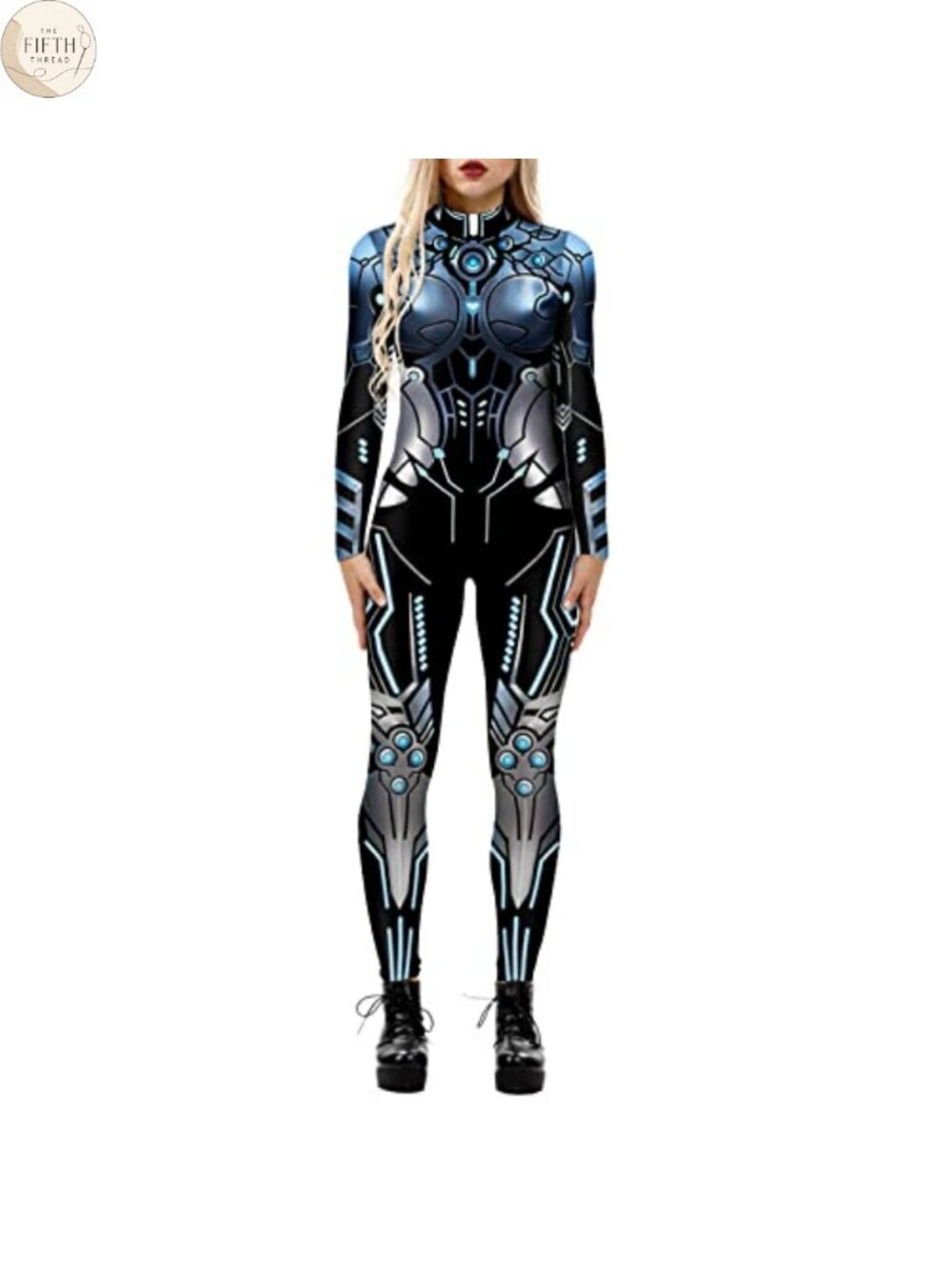 Hi-Neck Skeleton Print Bodycon Jumpsuit Long Sleeve Zip Back Unitard